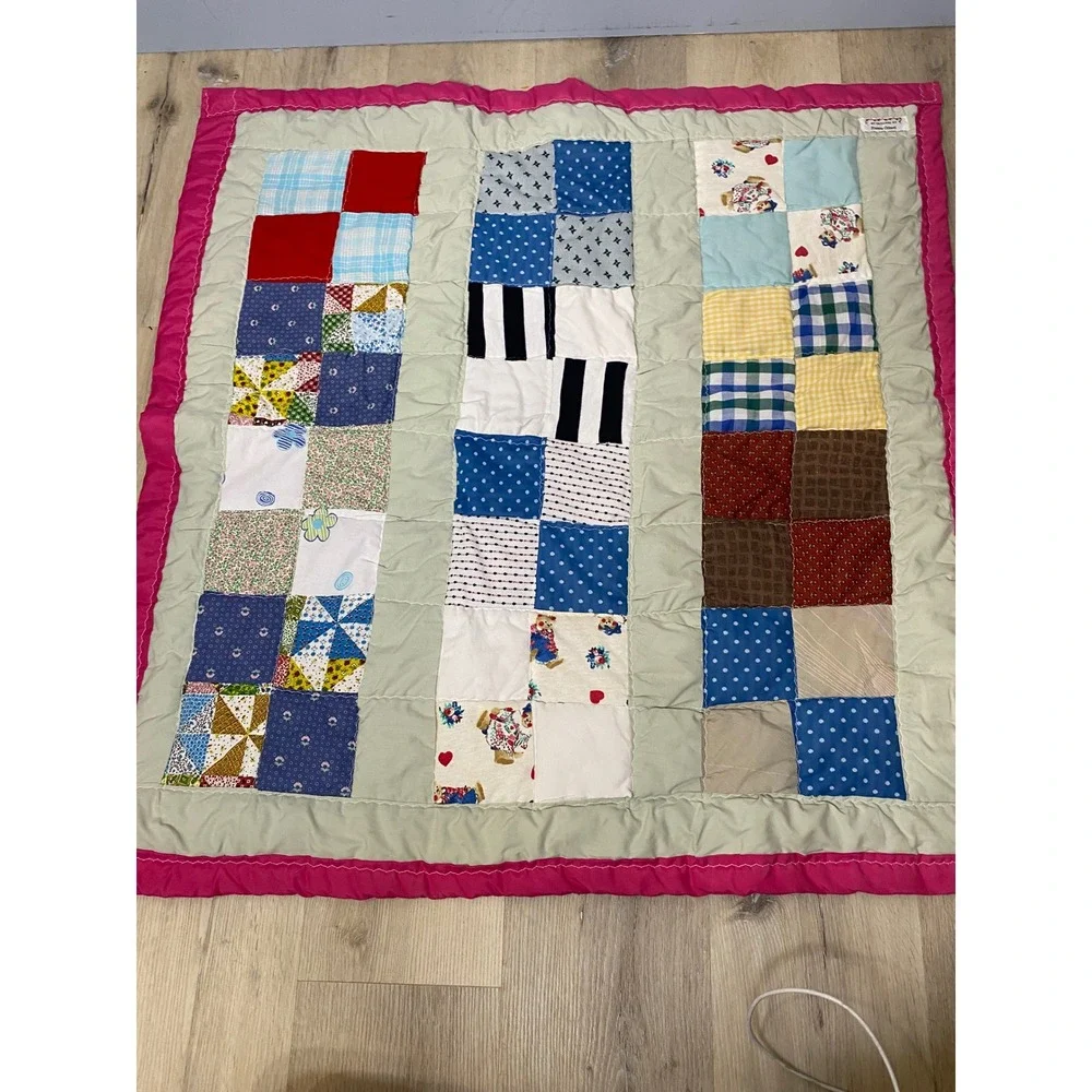 Vintage Ball Doll Patchwork Quilt Blanket Frances Grimett Handmade Pink Multi